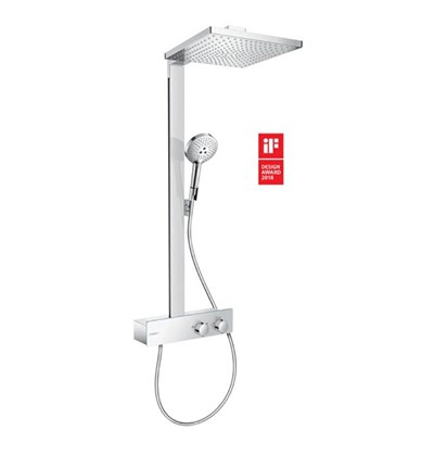 Душевая система Hansgrohe Raindance E 27362000 Showerpipe 300, с термостатом ShowerTablet 350, 9 л/мин EcoSmart, лицевая часть зеркало, хром 27362000 - фото 188531