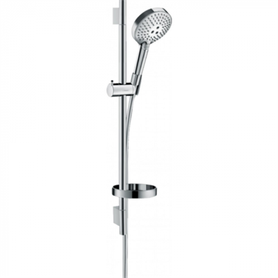 Душевой гарнитур Hansgrohe Raindance Select S 120 3jet PowderRain 27654000, штанга 65 см, корпус хром, лицевая часть белая, 3 режима струи 27654000 - фото 188791