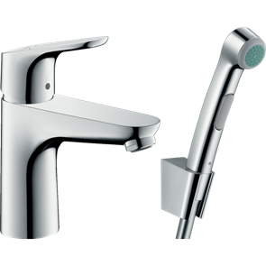 Смеситель для раковины hansgrohe Focus 100 со сливным гарнитуром и гигиеническим душем 31927000, хром 31927000