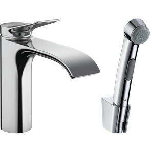 Смеситель для раковины Hansgrohe Vivenis 75210000, с гигиеническим душем и донным клапаном Push-Open, хром 75210000