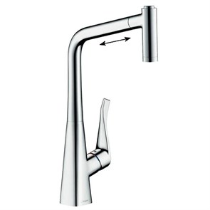 Смеситель Hansgrohe Metris M71, Eco, для кухонной мойки, с вытяжным изливом, цвет хром, 14780000 14780000