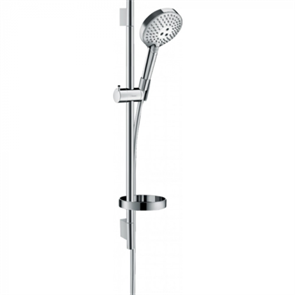 Душевой гарнитур Hansgrohe Raindance Select S 120 3jet PowderRain 27654000, штанга 65 см, корпус хром, лицевая часть белая, 3 режима струи 27654000