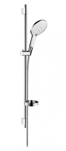 Душевой гарнитур Hansgrohe Raindance Select S 150 3iet с мыльницей 27803400, штанга 90 см, корпус хром, лицевая часть белая, 3 режима струи 27803400