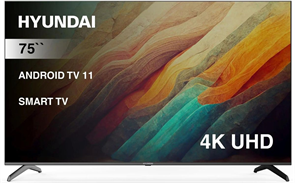 Телевизор LED Hyundai 75" H-LED75BU7006 Android TV Frameless черный 4K Ultra HD 60Hz DVB-T DVB-T2 DVB-C DVB-S DVB-S2 USB WiFi Smart TV h-led75bu7006